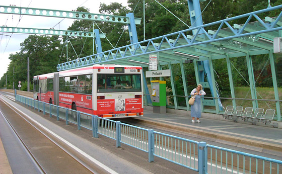 Combined BRT- and tram-right-of-way in Oberhausen, Germany 2003.