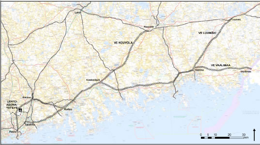 HELI-radan linjausvaihtoehdot vuoden 2008 esiselvityksessä.