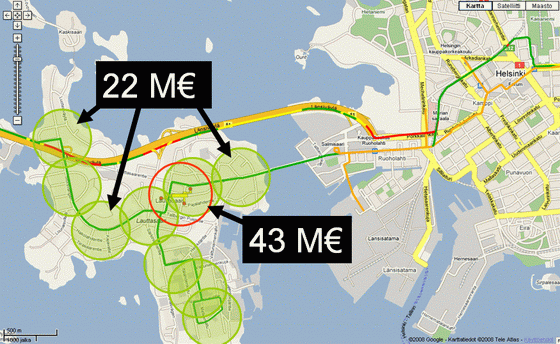 Raitiotien ja metroaseman palvelualueet Lauttasaaressa